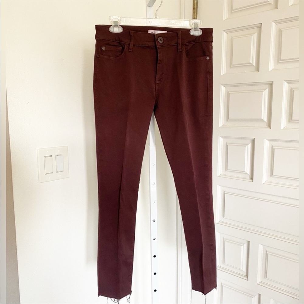 DL1961 Margaux Instasculpt Ankle Skinny Burgundy Maroon Jean Pants Raw Hem Sz 28